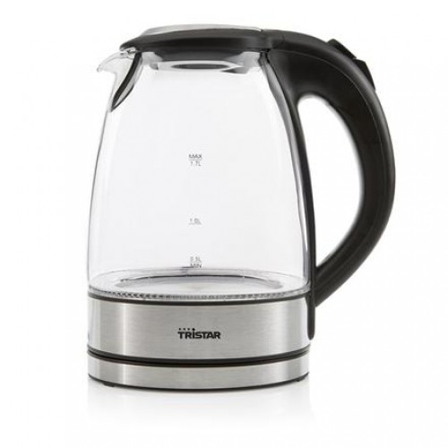 Tristar Glass Kettle with LED WK-3377 Electric, 2200 W, 1.7 L, Glass, 360° rotational base, Black/Stainless Steel image 1