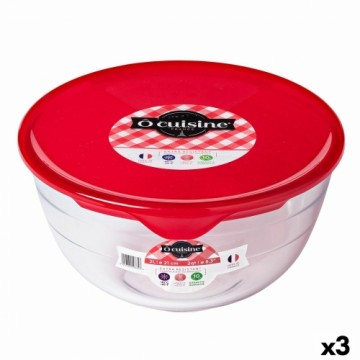 Круглая коробочка для завтраков с крышкой Ô Cuisine Prep & Store Красный 2 L 22 x 22 x 11 cm Cтекло (3 штук)