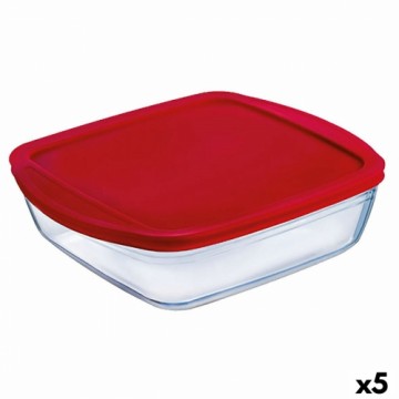 Квадратная коробочка для завтраков с крышкой Ô Cuisine Cook & Store 25 x 22 x 5 cm Красный 2,2 L Силикон Cтекло (5 штук)