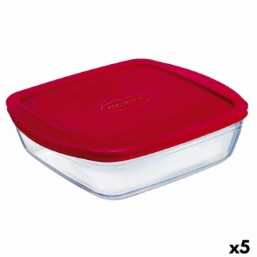 Прямоугольная коробочка для завтрака с крышкой Ô Cuisine Cook & Store Красный 2,5 L 28 x 20 x 8 cm Силикон Cтекло (5 штук)