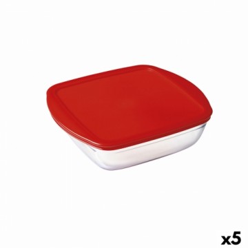 Квадратная коробочка для завтраков с крышкой Ô Cuisine Cook & Store Красный 25 x 22 x 7 cm 2,2 L Силикон Cтекло (5 штук)