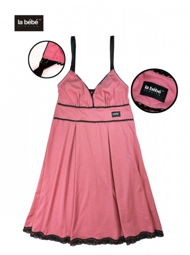 La Bebe™ Nursing Cotton Mia Art.136505 Pink Grūtnieču barošanas naktskrekls topošām māmiņām ar mežģinēm image 1