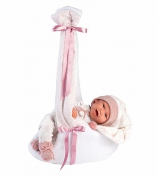 Llorens Кукла младенец Мими 42 см (переноска с аистом, смеется, говорит, с соской, мягкое тело) Испания LL74006