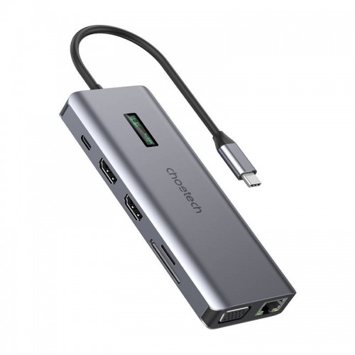 Adapter 12w1 Choetech HUB-M26 USB-C for USB-C+ USB-A+ HDMI+ VGA+ AUX+ SD+ TF (grey) image 1