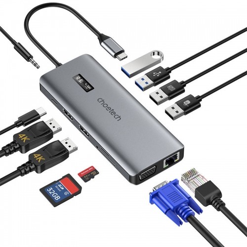 Adapter 12w1 Choetech HUB-M26 USB-C for USB-C+ USB-A+ HDMI+ VGA+ AUX+ SD+ TF (grey) image 2