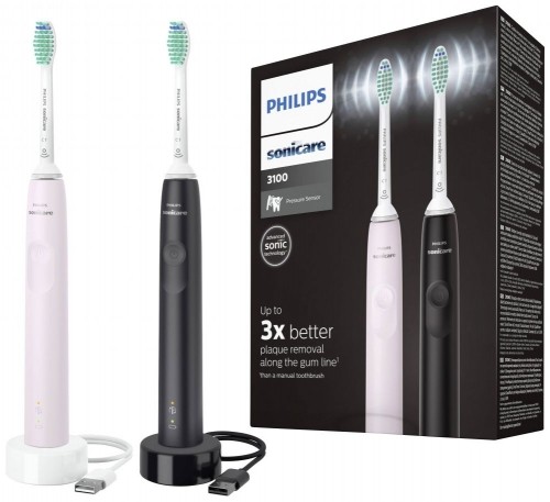 Philips  
         
       Sonicare Electric Toothbrush HX3675/15 Rechargeable, For adults, Number of brush heads included 2, Number of teeth brushing modes 1, Sonic technology, Black/Pink image 1