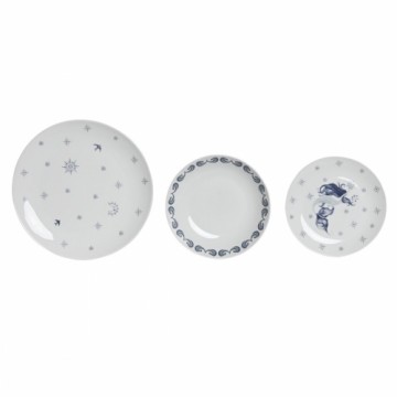 Pusdienas Aprīkojuma Komplekts DKD Home Decor Porcelāns Zils Balts 27 x 27 x 3 cm 18 Daudzums