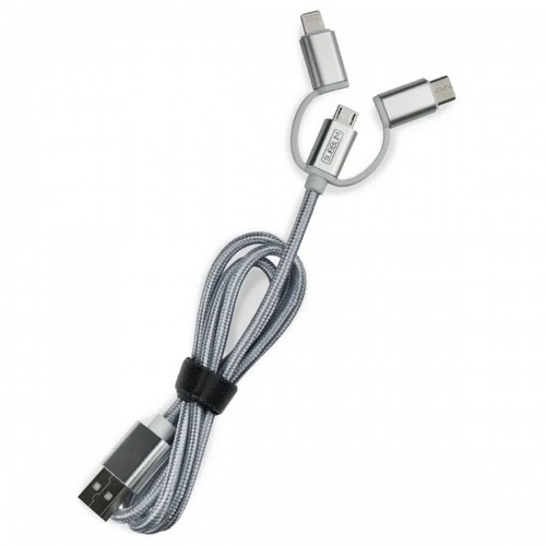 Универсальное USB-зарядное для авто + USB-кабель C Subblim Cargador Coche 2xUSB Dual Car Charger Alum 2.4A + Cable 3 in 1 Silver image 2