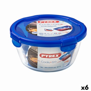 Герметичная коробочка для завтрака Pyrex Cook & Go 20 x 20 x 10,3 cm Синий 1,6 L Cтекло (6 штук)