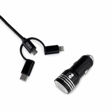 Universālais Auto USB Lādētājs +  Car C USB Kabelis Subblim Cargador Coche 2xUSB Dual Car Charger Alum 2.4A + Cable 3 in 1 Black