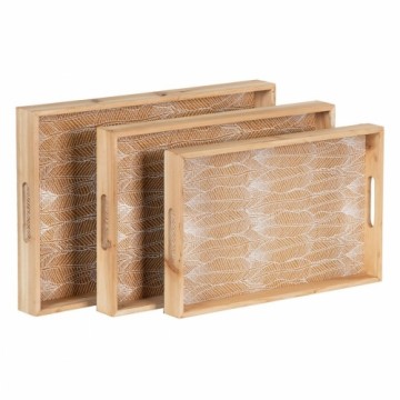 Bigbuy Home Uzkodu paplāte 45 x 31 x 5 cm Loksnes Dabisks Koks Rotangpalma 3 Daudzums