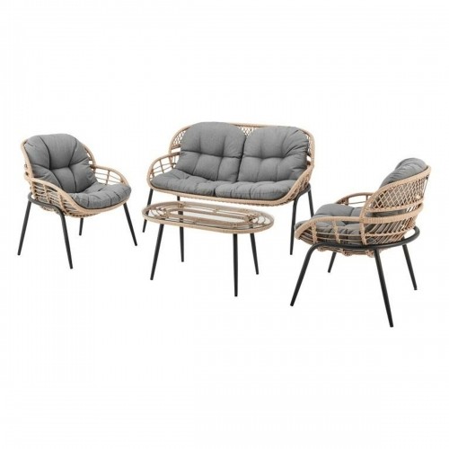Galda komplekts ar 3 krēsliem DKD Home Decor Pelēks Metāls sintētiska rotangpalma (130 x 76 x 83 cm) image 1