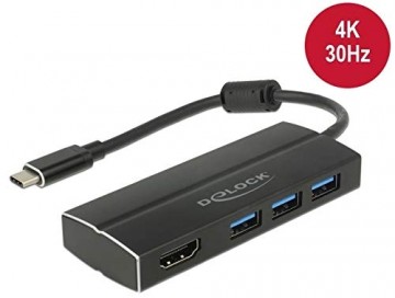 DeLOCK Adapter USB C 3.1 > 3x USB 3.0 A Hub + HDMI 4K