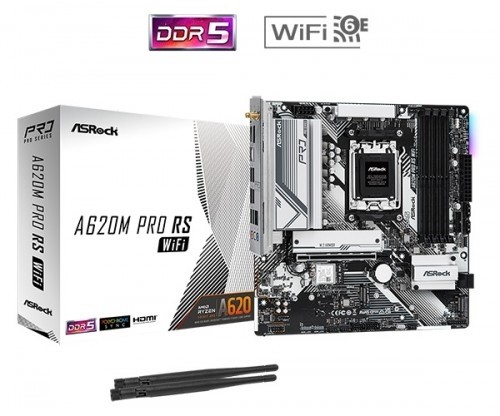 Asrock Motherboard A620M PRO RS WIFI AM5 4DDR5 HDMI/DP M.2 mATX image 2