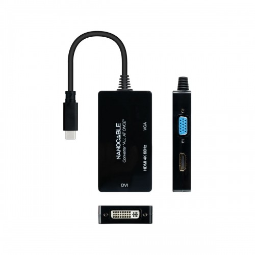 USB C uz VGA/HDMI/DVI Adapteris NANOCABLE 10.16.4301-ALL 20 cm Melns 4K Ultra HD image 2