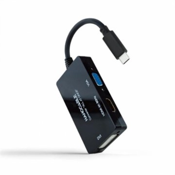 USB C uz VGA/HDMI/DVI Adapteris NANOCABLE 10.16.4301-ALL 20 cm Melns 4K Ultra HD
