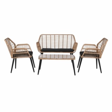 Galda komplekts ar 3 krēsliem DKD Home Decor 124 x 75 x 85,5 cm 120 x 65 x 89 cm Stikls Metāls sintētiska rotangpalma