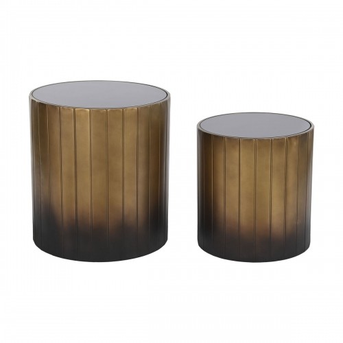 Набор из двух столиков DKD Home Decor 51 x 51 x 55 cm Стеклянный Чёрный Позолоченный Металл image 1