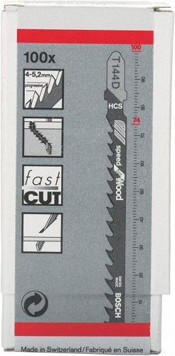 Bosch Jigsaw blade T 244 D Speed for Wood, 100mm (100 pieces) image 1