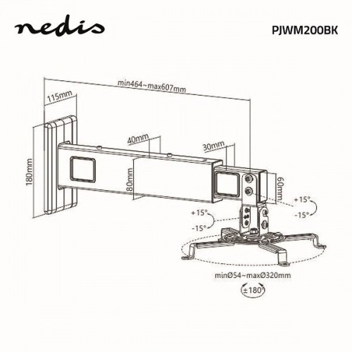 Nedis PJWM200BK Настенное крепление для проектора 360 ° / Max 15kg / 54-320 mm image 5