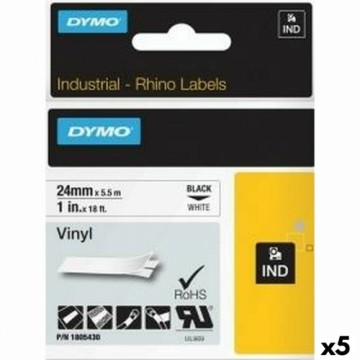 Laminēta lente iekārtu marķēšanai Dymo Rhino 24 mm x 5,5 m Melns Balts Vinila (5 gb.)