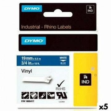 Laminēta lente iekārtu marķēšanai Dymo Rhino 19 mm x 5,5 m Zils Balts Vinila (5 gb.)