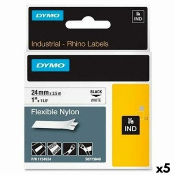 Laminēta lente iekārtu marķēšanai Dymo Rhino Melns Balts (5 gb.)