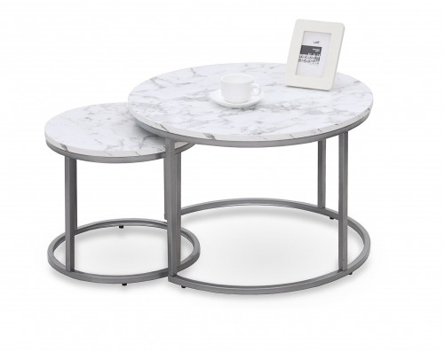 Halmar PAOLA 2 set of two coffee tables, marble / silver image 1