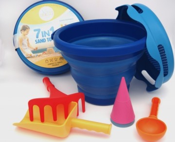 COMPACTOYS Игровой набор ведро с игрушками для песка 7 в 1, синий