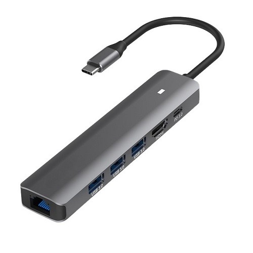 Extradigital Adapter USB Type-C - HDMI, LAN, 3x USB 3.0 Type-A, USB Type-C PD100W image 1