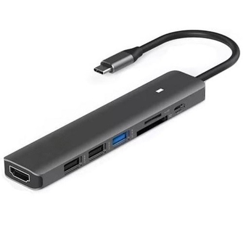 Extradigital Adapter USB Type-C - HDMI, 3x USB Type-A, SD, TF, USB Type-C PD100W image 1