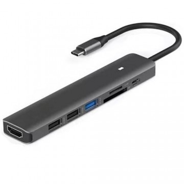 Extradigital Adapter USB Type-C - HDMI, 3x USB Type-A, SD, TF, USB Type-C PD100W