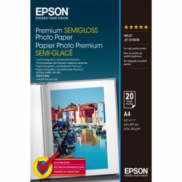 Spīdīgs Phouz papīrs Epson Premium Semigloss Photo Paper 251 g/m² A4 20 Loksnes