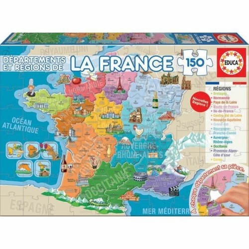 Puzle Bērniem Educa Departments and Regions of France mape (150 Daudzums) image 1