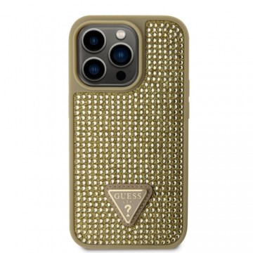 Guess Rhinestones Triangle Metal Logo Case for iPhone 14 Pro Gold