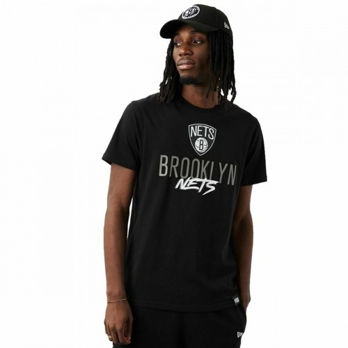 Vīriešu Krekls ar Īsām Piedurknēm New Era Brooklyn Nets NBA Script Melns image 1