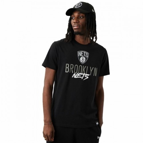 Vīriešu Krekls ar Īsām Piedurknēm New Era Brooklyn Nets NBA Script Melns image 2