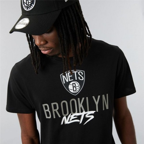 Vīriešu Krekls ar Īsām Piedurknēm New Era Brooklyn Nets NBA Script Melns image 4