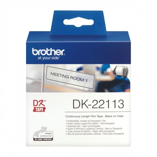 Laminēta lente iekārtu marķēšanai Brother DK-22113 62 mm x 15,24 m Melns/Caurspīdīgs image 2