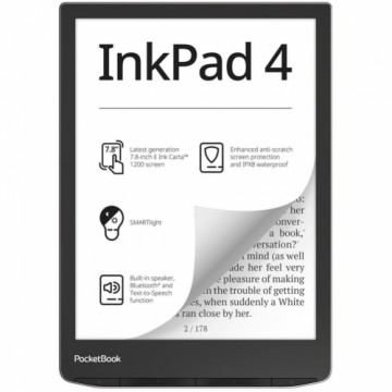POCKETBOOK  
         
       E-Reader||InkPad 4|7.8"|1872x1404|1xAudio-Out|1xUSB-C|Micro SD|Wireless LAN|Bluetooth|PB743G-U-WW