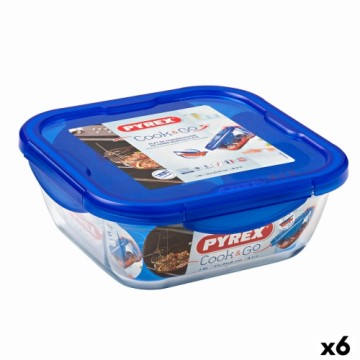 Герметичная коробочка для завтрака Pyrex Cook & go 21 x 21 x 9 cm Синий 1,9 L Cтекло (6 штук)