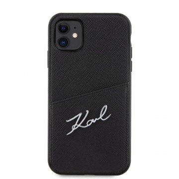 Karl Lagerfeld Saffiano Card Slot Metal Signature Case for iPhone 11 Black