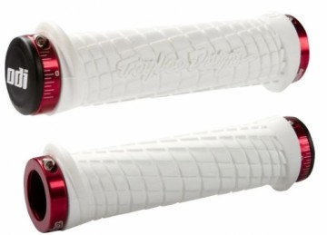 Stūres rokturu ODI Troy Lee Designs Signature MTB Lock-On White w/ Red Clamps