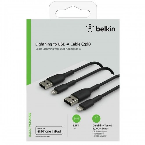 USB uz Lightning Kabelis Belkin CAA001BT1MBK2PK 1 m Melns (2 gb.) image 1