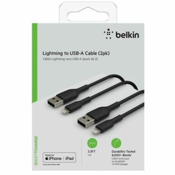 USB uz Lightning Kabelis Belkin CAA001BT1MBK2PK 1 m Melns (2 gb.)