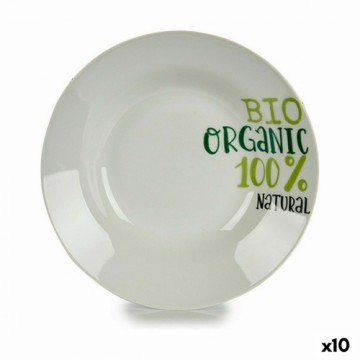 Bigbuy Home Dziļais šķīvis Organic Balts Zaļš Ø 20,6 cm Porcelāns (10 gb.)
