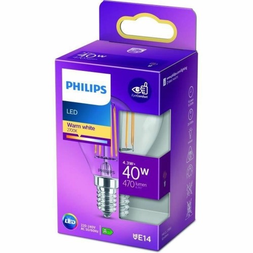 Sfēriskā LED Spuldze Philips Classic 40 W E14 F 4,3 W (2700k) image 1