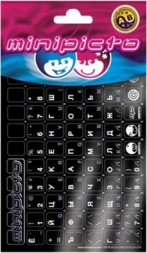 Kolm LÕvi (minipicto) Minipicto klaviatūras uzlīmes RUS/ENG KB-RUS/US-UNI02BLK, melns/balts/violets