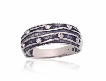 Серебряное кольцо #2101835(POx-Bk)_CZ, Серебро 925°, оксид (покрытие), Цирконы, Размер: 17.5, 2.7 гр.