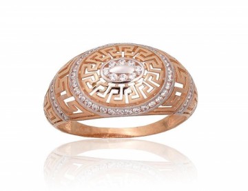 Золотое кольцо #1101081(Au-R+PRh-W)_CZ, Красное Золото 585°, родий (покрытие), Цирконы, Размер: 19.5, 2.89 гр.